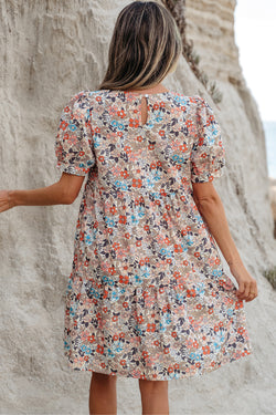 Apricot bohemio estampado floral hojaldre corto mini vestido