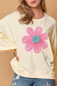 BEIGE Tinsel Flower Caneada Slave de manga Pufed