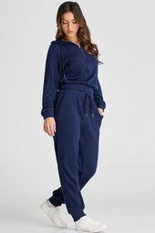 Capacidades de punto de punto de punto azul azul marino y joggers con cordón
