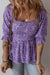 Purple Boho Paisley Stampa a mezza manica Shirred Peplum Blouse