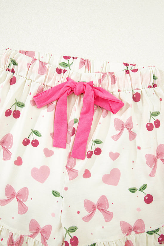 Floral Print Contrast Pipping Short Pajamas Set