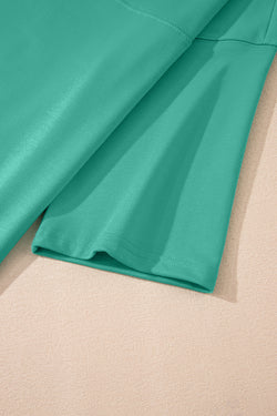 Meadow Mist Green Solid Sole Lo suelto V Neck Media manga y pantalones pantalones cortos