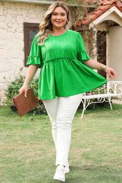 Blusa babydoll a manica corta a trama verde