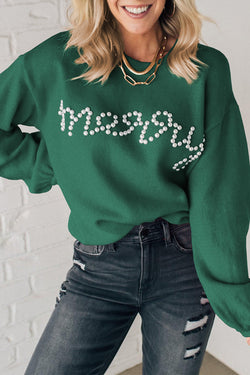 Suéter casual casual de miçangas verde e verde enegrecido