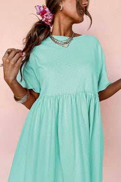 Vestido de babydoll de borde crudo de color sólido azul cielo