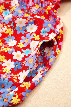 Robe de quart de manche courte de fleur rouge délicate rouge plus taille