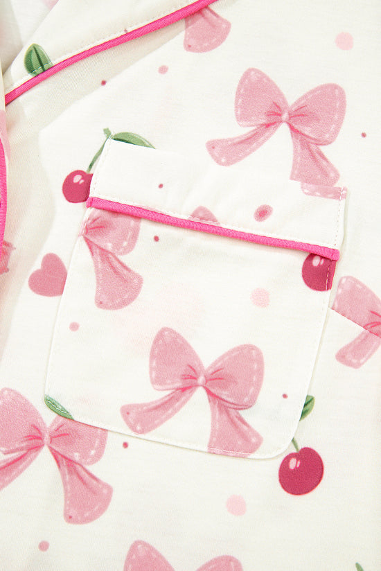 Floral Print Contrast Pipping Short Pajamas Set