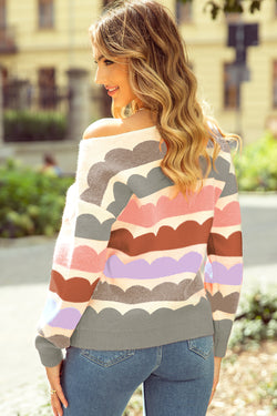 Maglione con spalla a strisce a strisce rosa a strisce a strisce a strisce