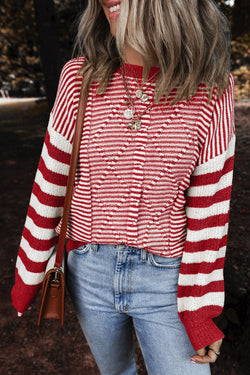 Stripe a strisce marrone geometrica a goccia testurizzata maglione