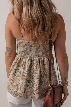 Khaki Paisley Stampato spaghetti cinghia a v al collo babydoll canotta babydoll