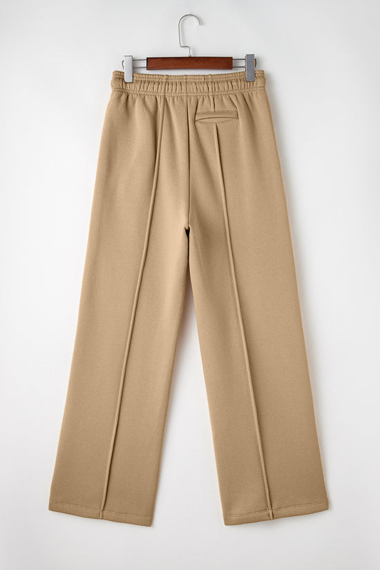 Smoke Gray Exposed Seam Drawstring Elastic Waistband Wide Leg Pants