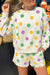 Ensemble short et pull à épaules tombantes imprimé à pois multicolore avec cordon de serrage