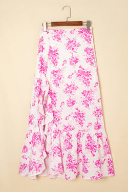 Sky Blue Boho Floral High Bruffer Maxi Skirt