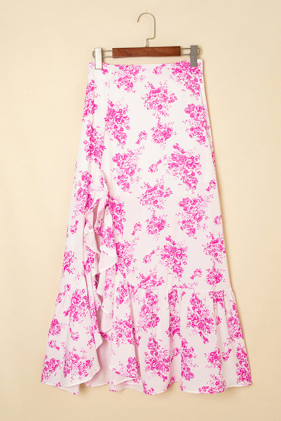 Sky Blue Boho Floral High Bruffer Maxi Skirt