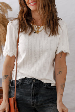 Camiseta de textura de encaje chispeado blanco jacquard