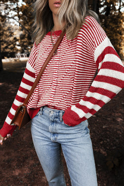 Stripe a strisce marrone geometrica a goccia testurizzata maglione
