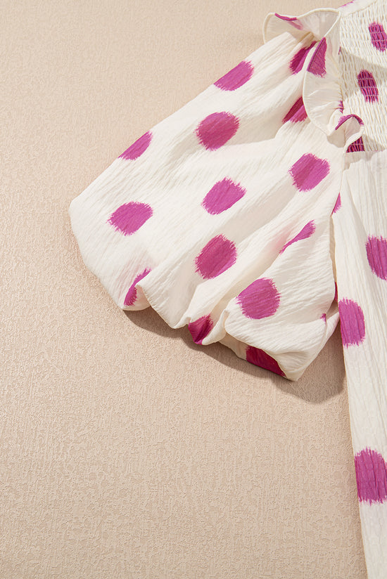 Black Polka Dot Stampa giogo a shirted coglione manica a palloncini.