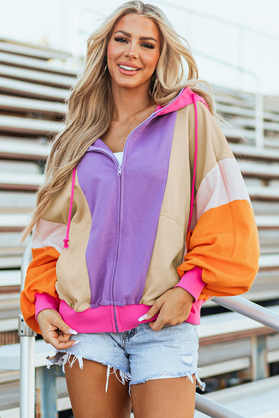 Patchwork di patchwork oversize arancione pompelmo con cappuccio con zippato completo