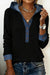 Black Ribbed Knit Contrast Denim Patchwork Hooded Long Sleeve Top