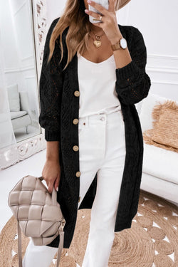 Gray Hollow-out Openwork Knit Cardigan