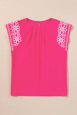 Blusa pieghetta con manica floreale floreale rosa alla fragola