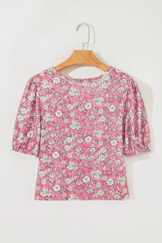 Couche à manches bouffées à floral rose V