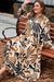Robe longue droite imprimée abstraite de grande taille à col contrasté et col fendu de grande taille blanche