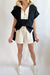 Black Contrast Zipped Stand Collaved camise e conjunto curto