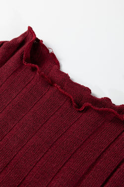 Black Frilled Neck Ribbed Knit Patchwork Long Sleeve Mini Dress