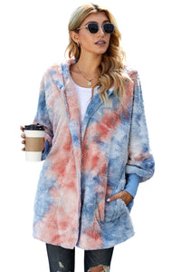 Tie Dye Soft Fleece Hooded Open Front Coat