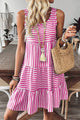 Sky Blue Stripe U Neck Maneveless Fit Fit Mini Vestido