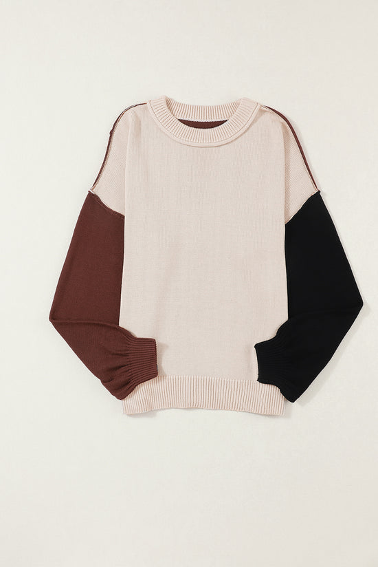 Maglione di rivestimento a costolette per maniche a vescovo a vescovo caffè