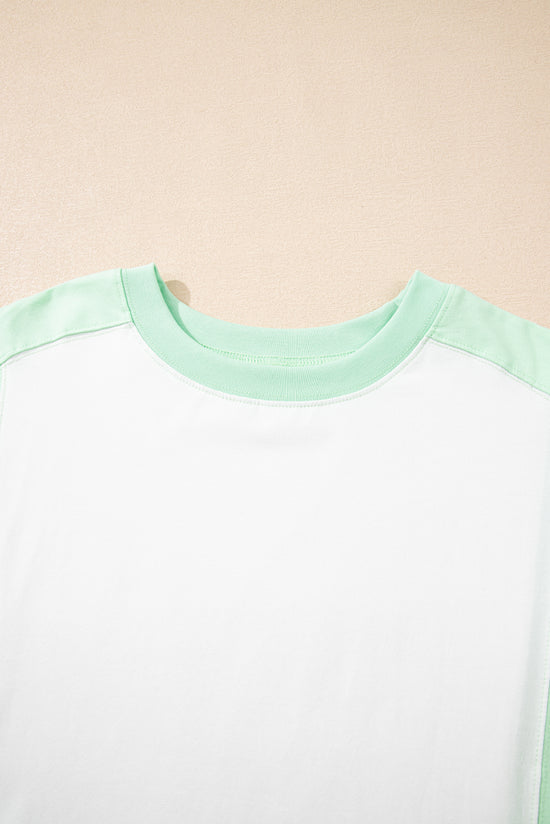 Bloque de color azul cielo Bloque de costura expuesta Camiseta Camiseta