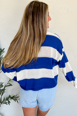 Stripe blu a strisce colorblock polo collare uncinetto maglia a maglia