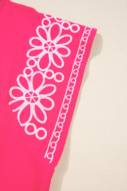 Blusa pieghetta con manica floreale floreale rosa alla fragola