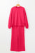 Strawberry Pink Checkered Textured Split Pullover Top and Pants Set