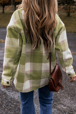 Sage Green Plaid Stampa a flapa abbottonato tasca largo