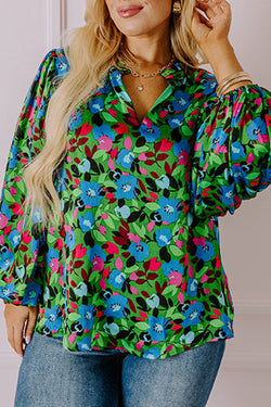 Green Plus size Floral Blobble manica a V Cliente