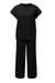 Black Solid Color Textured Short Sleeve Top and Casual Pants Set