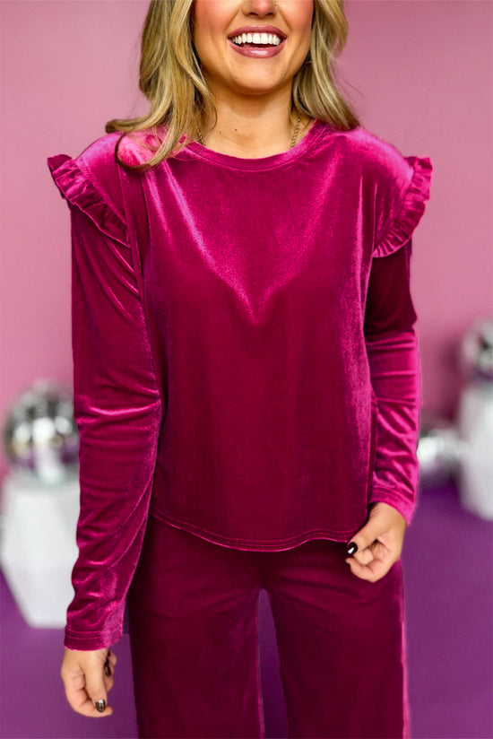 Velvet solido rosso rosa arruffato a due pezzi set