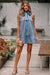 Beau Blue Bowknot Neck sin mangas con volantes Vestido de chambray