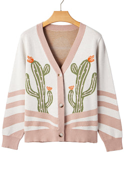 Cardigan con maglione anteriore abbottonato di cactus al deserto di albicocche