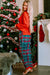 Multicolor ALL IS BRIGHT Graphic Christmas Plaid Pajamas Set