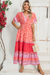 Stampa floreale rossa Nappina con la manica legata in vita Maxi Dress