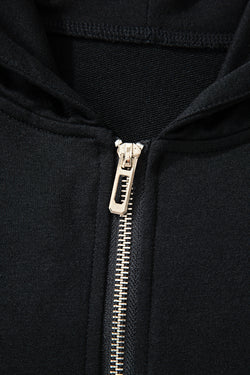 Black Double Zipper Hooded Jacket and Sweatpants Active Set