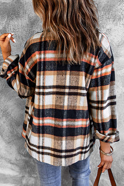 Chaqueta con bolsillos y estampado de cuadros geométricos caqui
