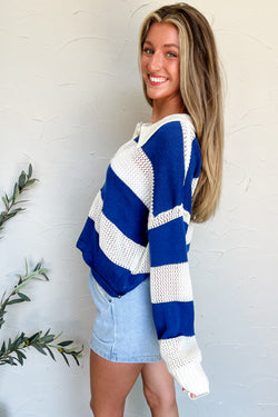 Stripe blu a strisce colorblock polo collare uncinetto maglia a maglia