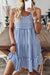 Sky Blue Stripe U Neck Maneveless Fit Fit Mini Vestido