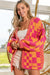 Multticolor Open Front Mydled Checkered Pattern Treen Cardigan