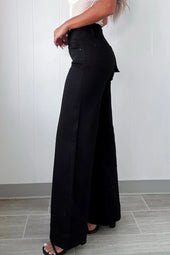 Black 2-Button High Waist Wide Leg Jeans